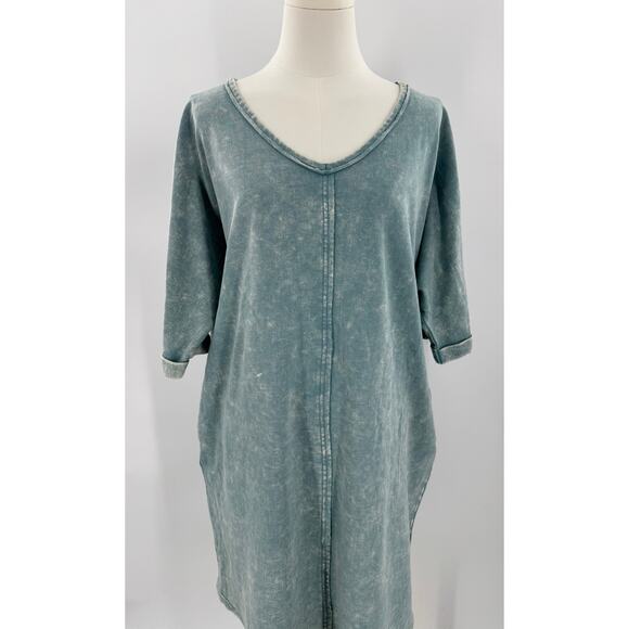 Zenana Acid Wash Green Blue Cotton Sweatshirt Dress T shirt S / M Oversized - Picture 1 of 8